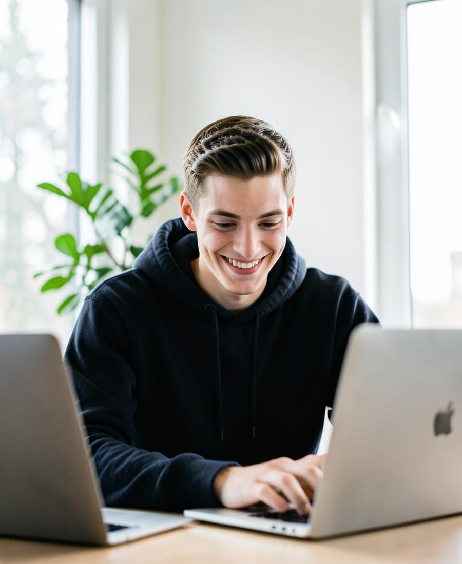 Student studying on a laptop